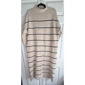 Abbot Elementary Tan W/ Black Stripes Midi Sweater Dress Mock Neck Women's XL